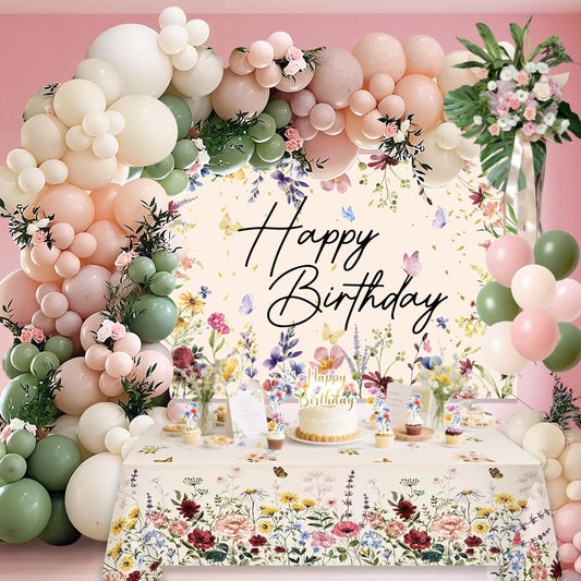 Wildflower Birthday Decorations for Women Girls, Sage Green Dusty Pink