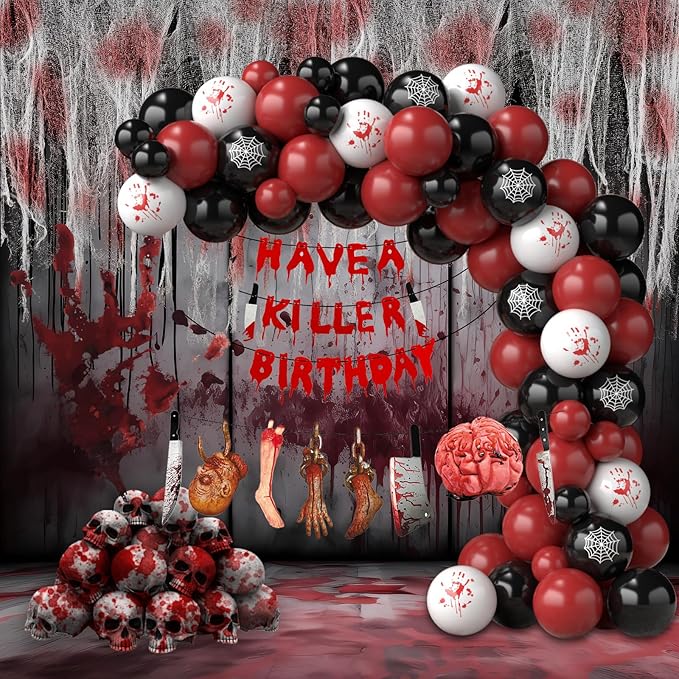Halloween Balloon Garland with Creepy Cloth & 2 Style Banner Black