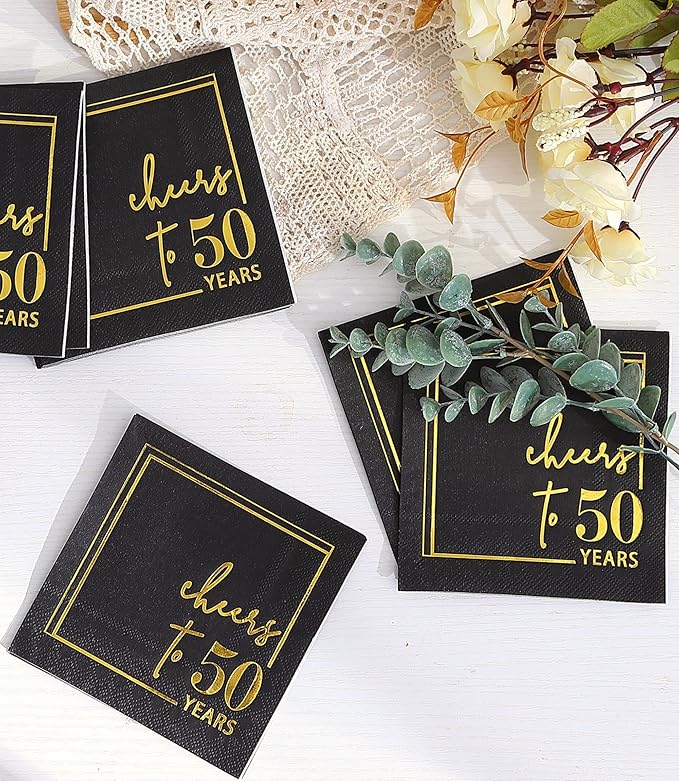 Cheers to Years Cocktail Napkins - 50 PK - 3-Ply Birthday Napkins 5x5