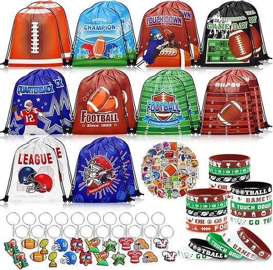 110 Pcs Football Party Favors Drawstring Backpack with Keychains