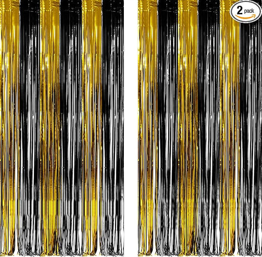 Black and Gold Party Streamers Decoration GREATRIL Foil Fringe