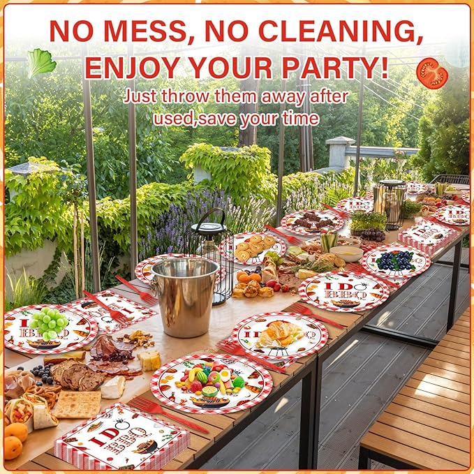 96 Pcs BBQ Bachelorette Party Plates Napkins Tableware Set I Do BBQ