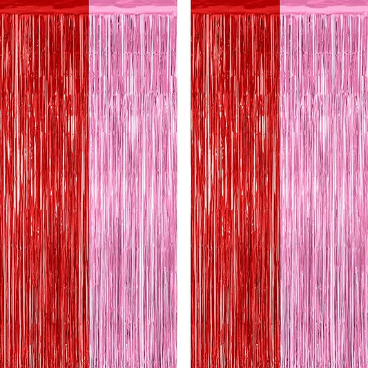 2 Pack Backdrop Curtains, 3.28 Feet x 7.05 Feet Red Pink Backdrop,