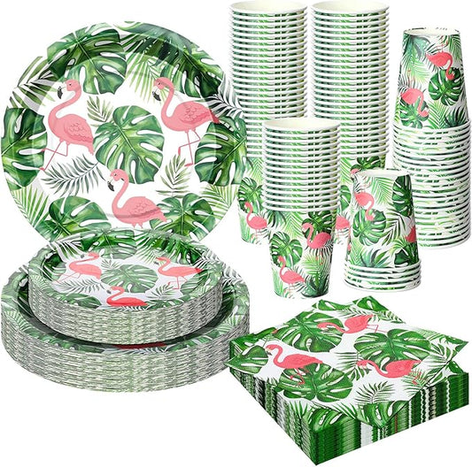 200 Pcs Tropical Flamingo Hawaiian Aloha Party Supplies Serve 50