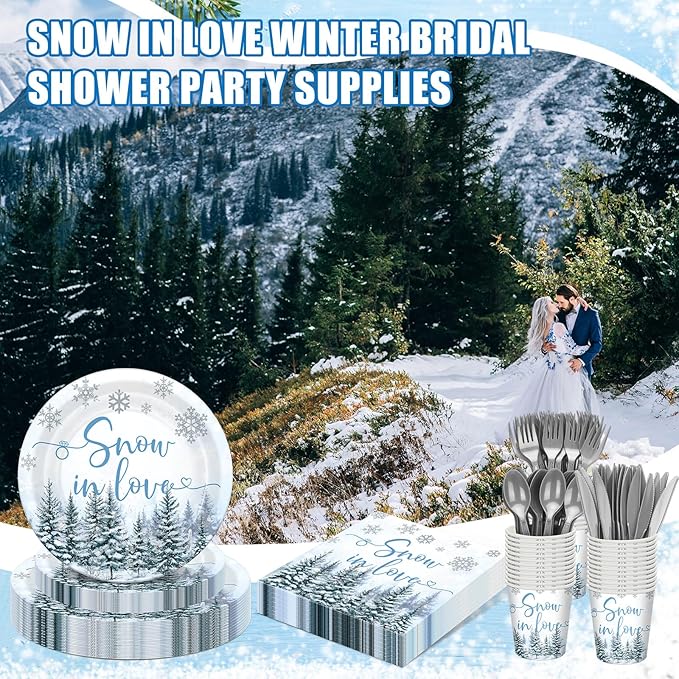 168 Pcs Snow in Love Bridal Shower Decorations Winter Snowflake
