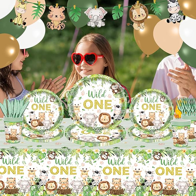 222 PCS Wild One Birthday Decorations Jungle Safari Baby Shower