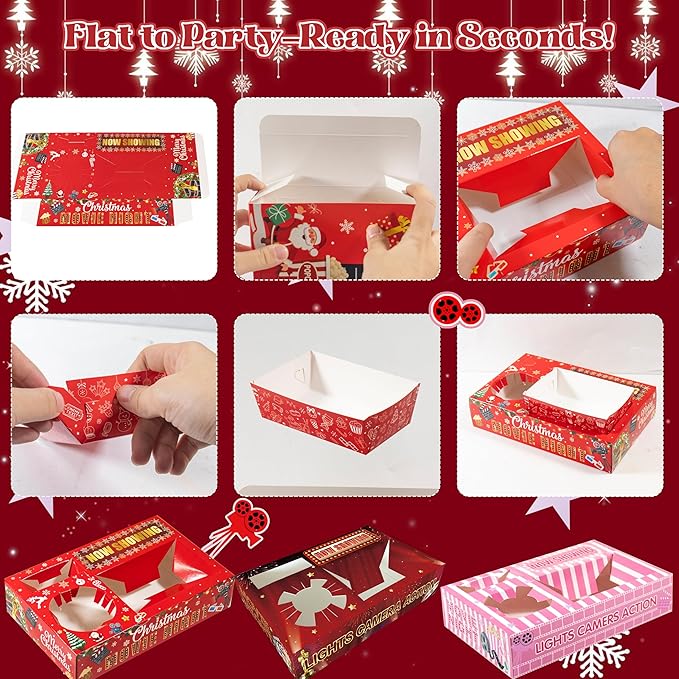 48PCS Classic Hollywood Movie Night Snack Box Set 24 Popcorn Boxes +