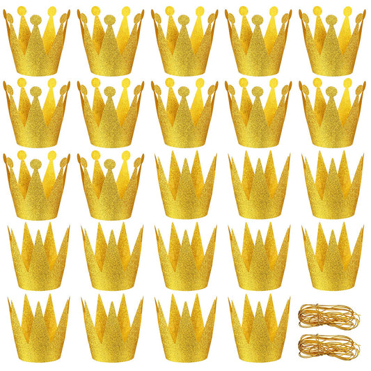 Gersoniel 24 Pieces Gold Crown Hats Mini Paper Glitter Crowns with