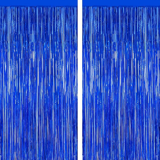 2 PCS Tinsel Backdrop, 3.28 FT x 7.05 FT Dark Blue Backdrop Curtains,