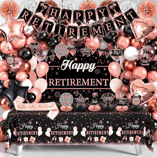 Retirement Party Decorations for Women 109Pcs Rose Gold Black Happy