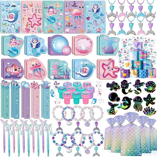 110Pcs Mermaid Party Favors Including Stampers Notebooks Mermaid