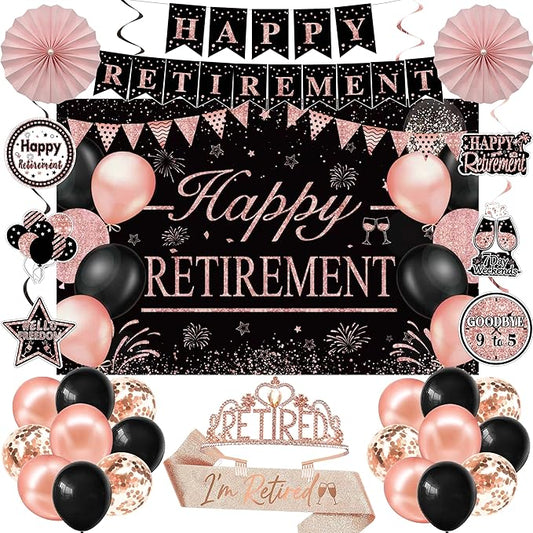 Retirement Party Decorations for Women Rose Gold Retirement Crown