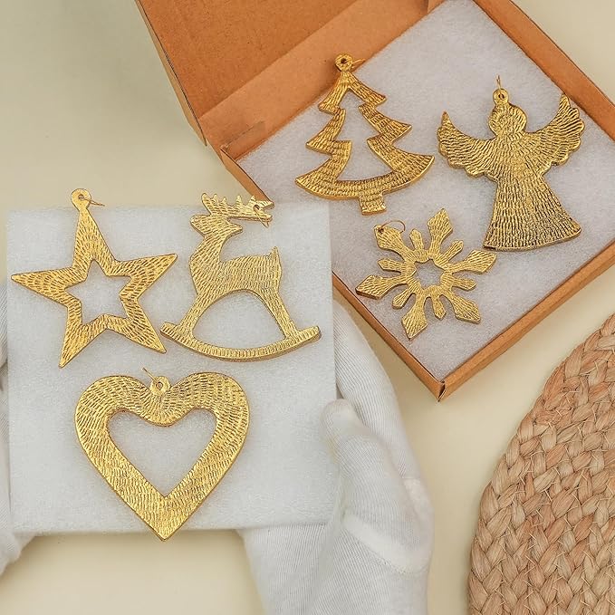 IndianShelf 12 Piece Golden Aluminum Christmas Tree Hanging Ornaments