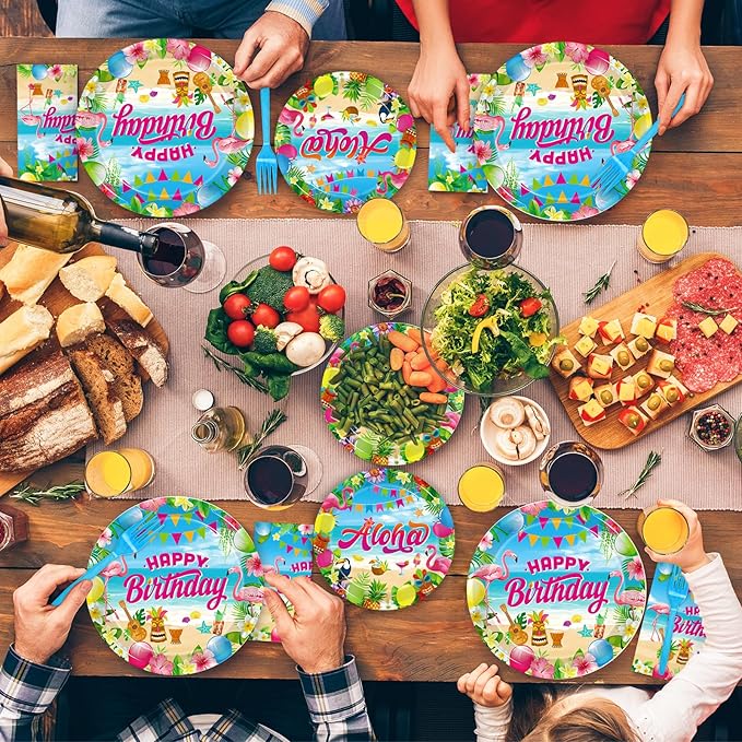 200Pcs Hawaiian Aloha Party Tableware Set Luau Tropical Birthday
