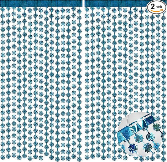Blue Party Snowflake Backdrop - 2 Pack Hanging Foil Fringe