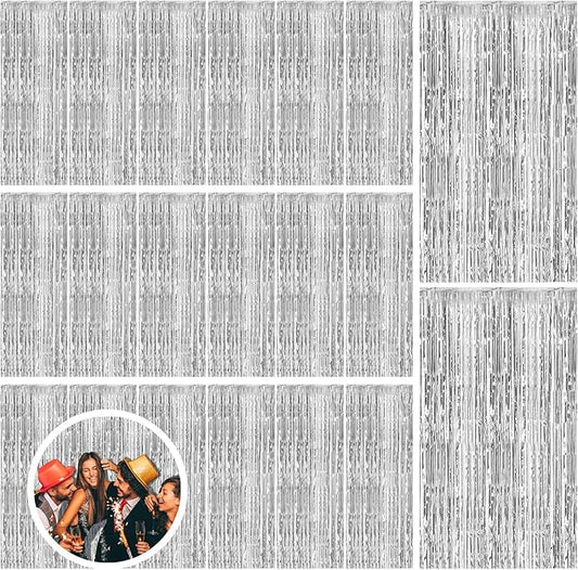 20 Pack Silver Backdrop Curtain Party Decorations Foil Fringe