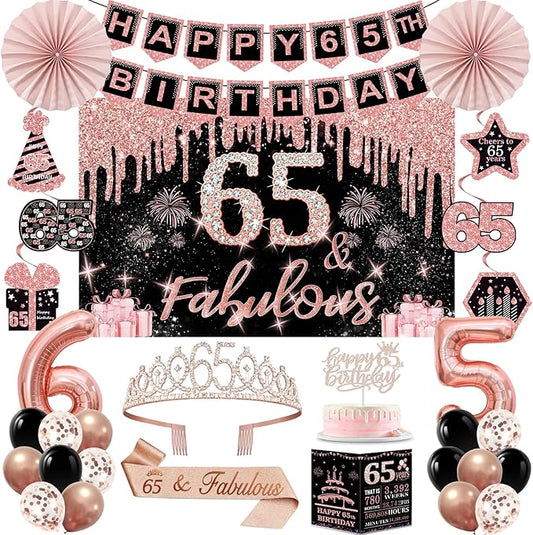 65th Birthday Decorations for Women 32PCS 65th Birthday Party