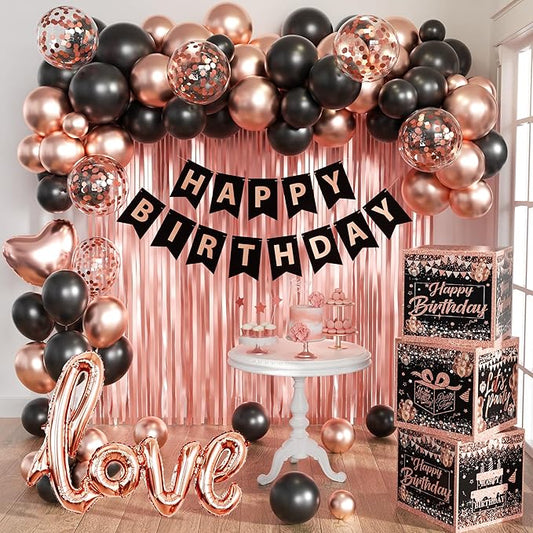 Rose Gold Birthday Party Decorations Kit for Women 4pcs birthday