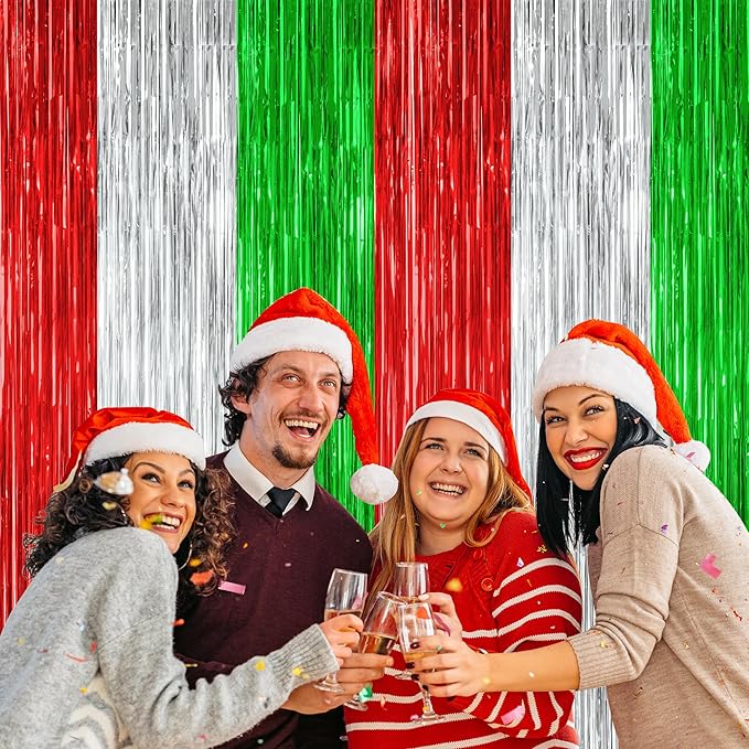 2 Pack Christmas Backdrop, 3.28 FT x 7.05 FT Red Silver Green Party