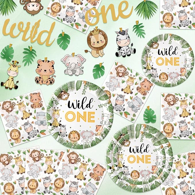 403 Pcs Wild One Birthday Decorations for 50 Jungle Safari Animal