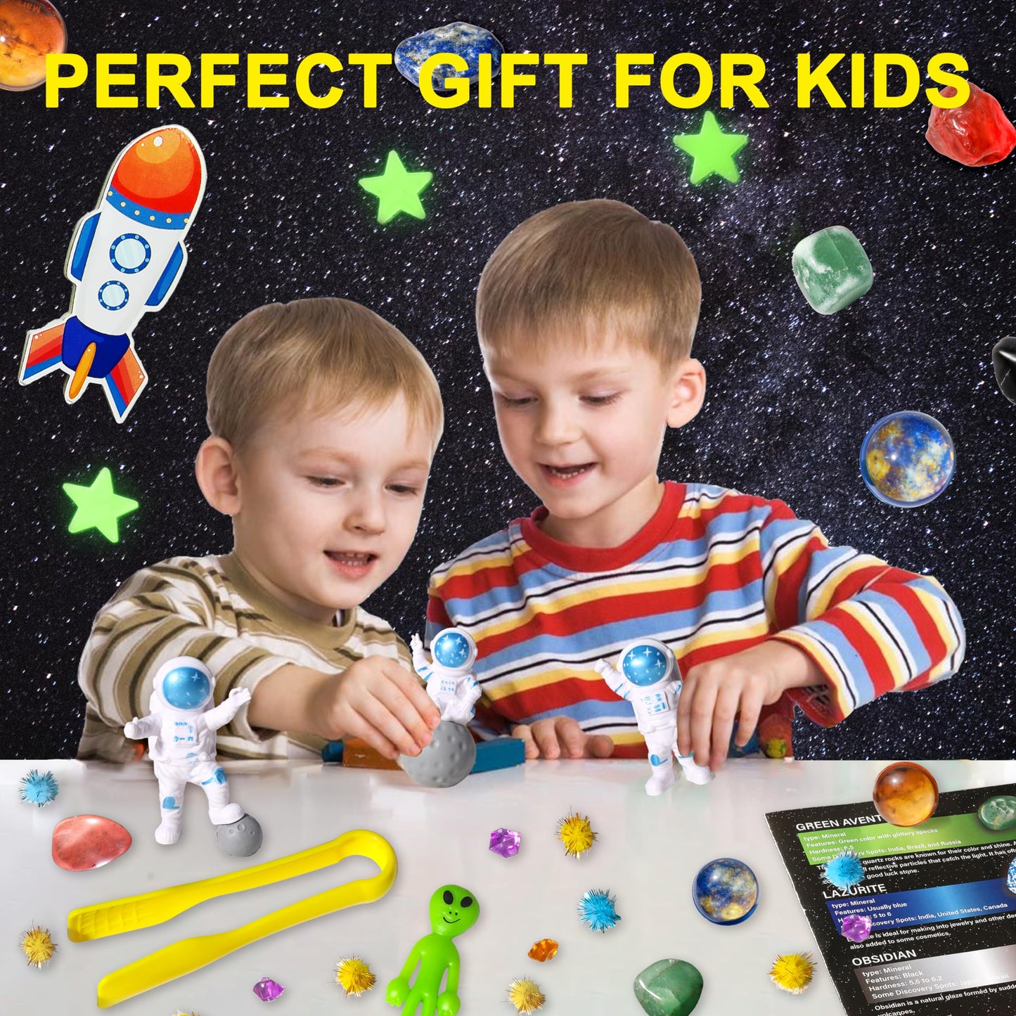 Galaxy Sensory bin, Gemstone Dig Kit,Galaxy Excavation Gem Kit with 5