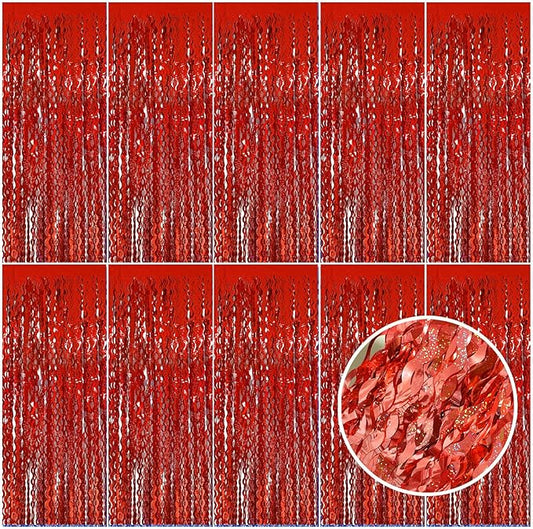 Red Tinsel Foil Fringe Curtains Wavy Backdrop for Parties Sparkle