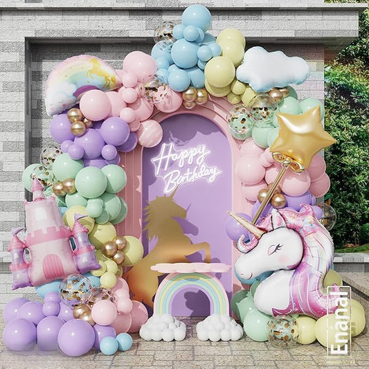 Pastel Unicorn Balloon Arch Kit 156pcs Macaron Rainbow Balloons