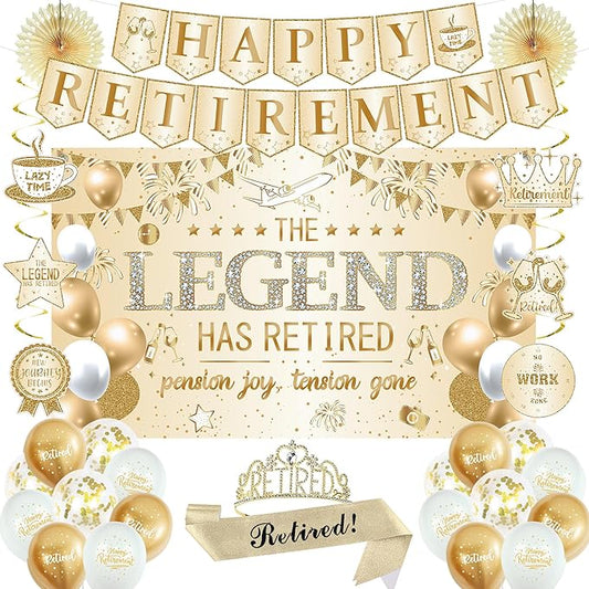 Roetyce Retirement Party Decorations Women, Champagne Gold Happy