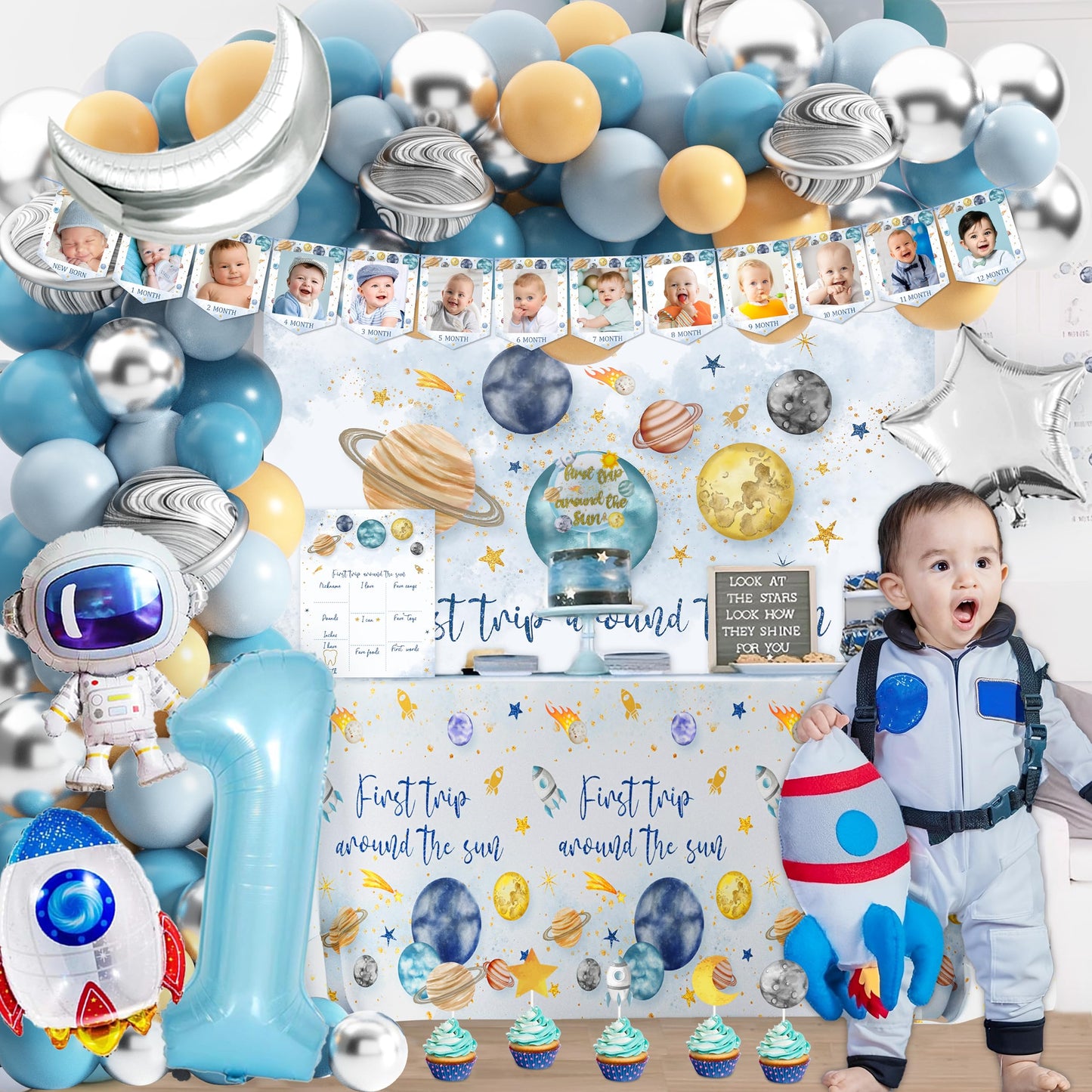First Trip Around The Sun Birthday Party Decorations for boy 1st