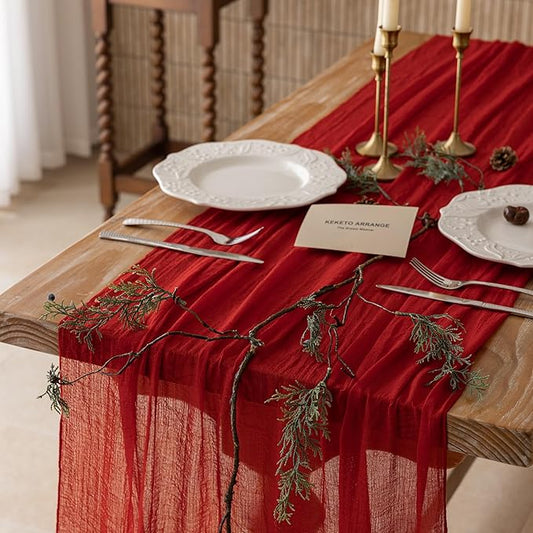 Keketoarrange Red Cheesecloth Table Runner Cheese Cloth Rustic Gauze