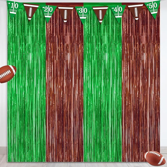 2 Pack Football Party Decorations, 3.28 FT x 7.05 FT Tinsel Backdrop