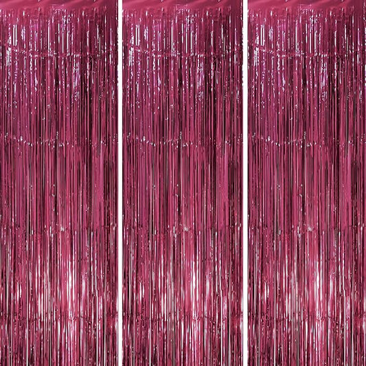Voircoloria 3 Pack 3.3 x 8.2 ft Burgundy Foil Fringe Backdrop