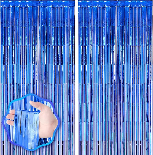 Voircoloria 2 Pack Blue Foil Fringe Backdrop Curtains, Tinsel