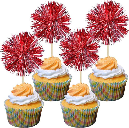 Gyufise 30Pcs Foil Firework Cupcake Toppers Sparkle Tinsel Cake #16