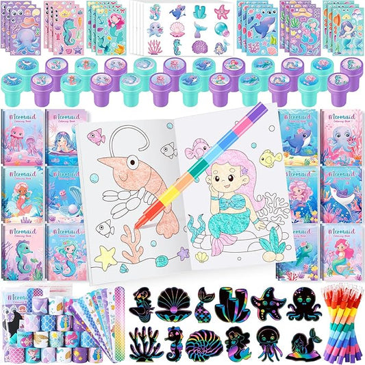 96Pcs Mermaid Party Favors Little Mermaid Coloring Books Crayon