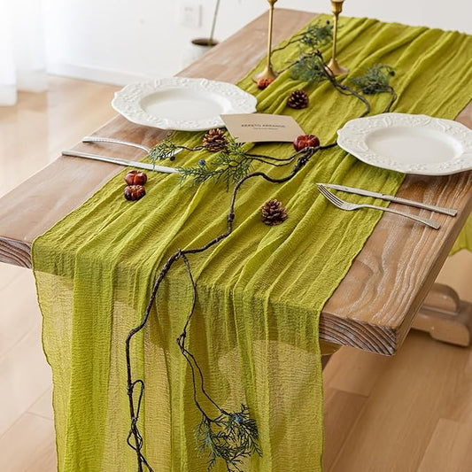 Keketoarrange 3pcs Moss Green Cheesecloth Table Runner Gauze 120 Inch