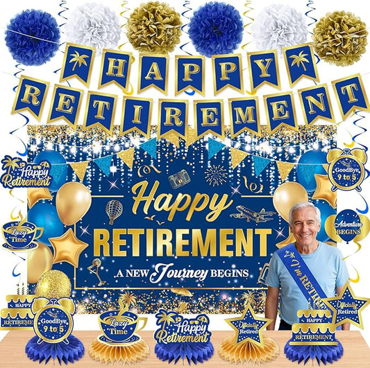 20pcs Retirement Party Decorations for Men Women Blue Gold Happy