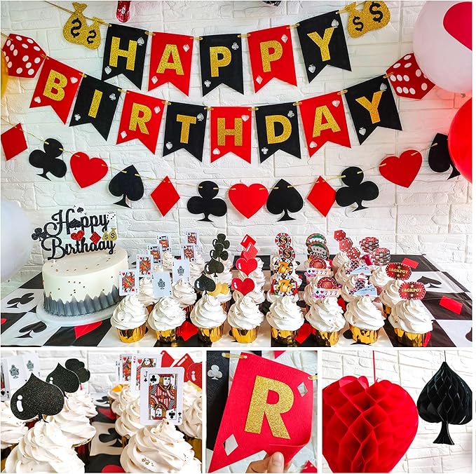 58pcs Casino Poker Party Decorations Poker Theme Birthday Banner
