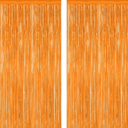 2 Pack Backdrop Curtains, 3.28 FT x 7.05 FT Orange Color Tinsel