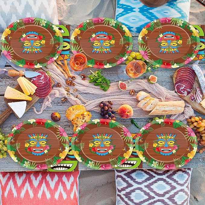 50Pcs Hawaiian Luau Party Oval Paper Plates 11 Inch Luau Summer