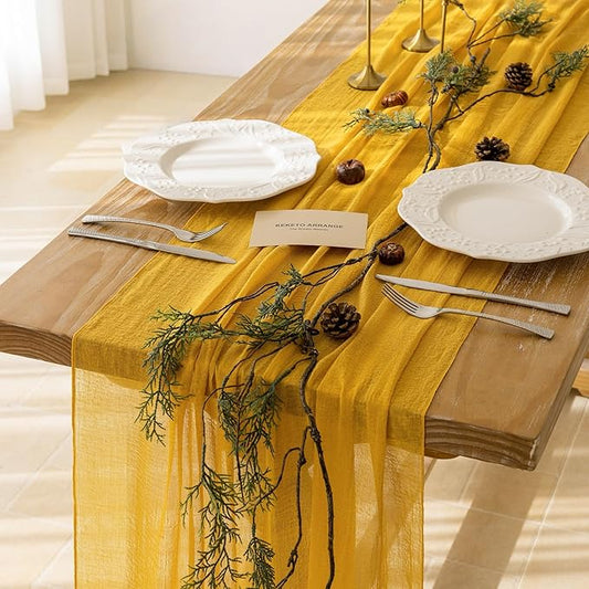 Keketoarrange 3pcs Golden Gauze Rustic Cheesecloth Table Runner 120