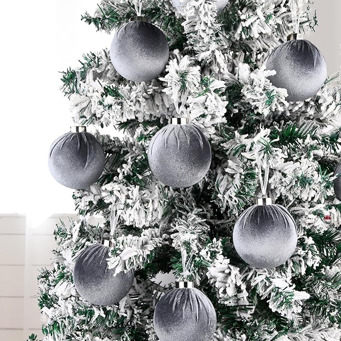 Velvet Ornaments for Christmas Tree Decorations - Gray Xmas Ball