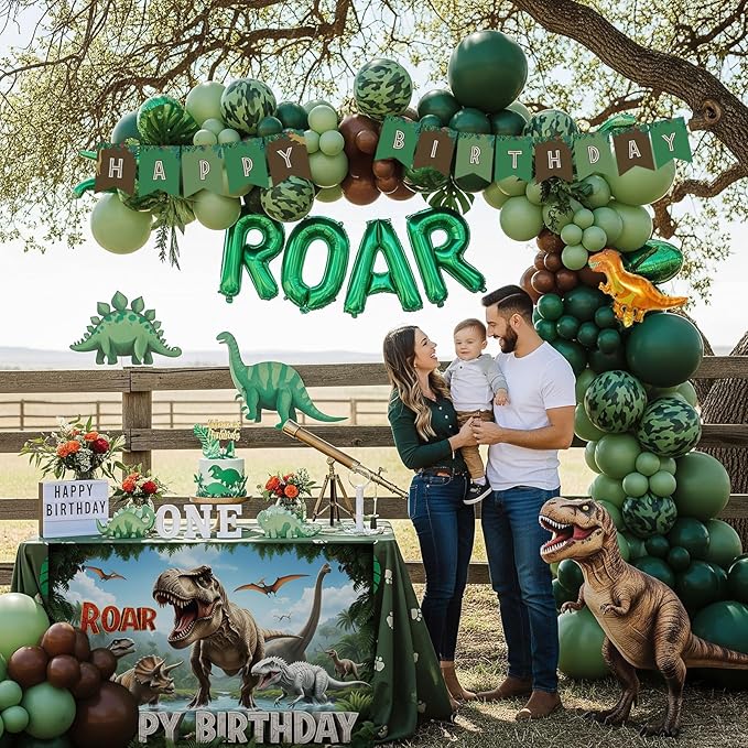 Dinosaur Birthday Party Decorations with Dinosaur backdrop Hunter