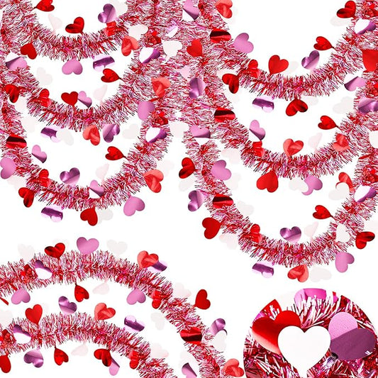 66 FT Valentine's Day Tinsel Garland Decor Red White Pink Heart