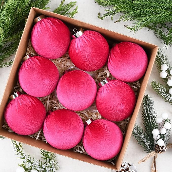 Velvet Ornaments for Christmas Tree Decorations - Hot Pink Xmas Ball