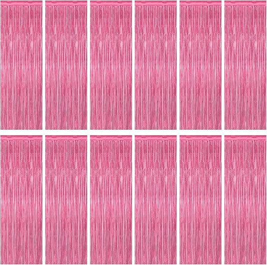 ZATAYE 12 Pack Pink Backdrop, 3.28 FT x 7.05 FT Foil Fringe Curtains,