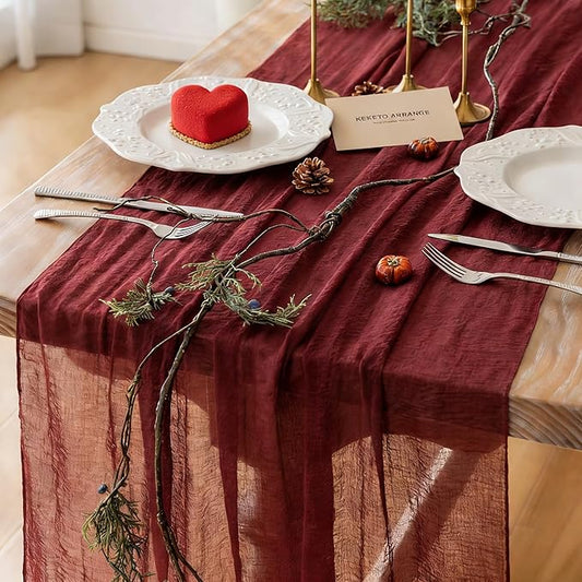 Keketoarrange 3pcs Burgundy Table Runner Red Table Runner Cheesecloth