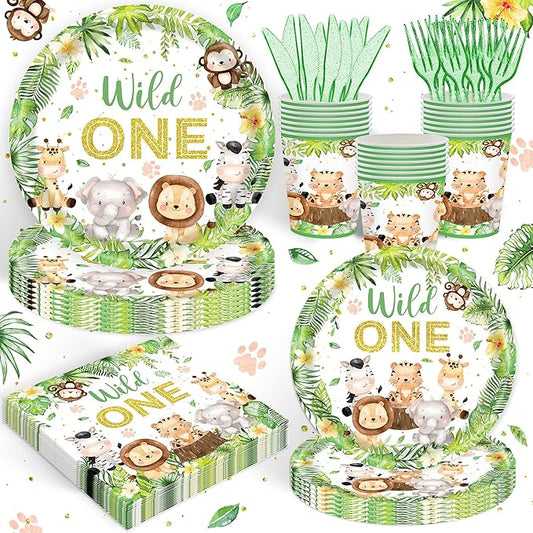 120PCS Wild One Party Supplies for Boys 1st Kids First Birthday