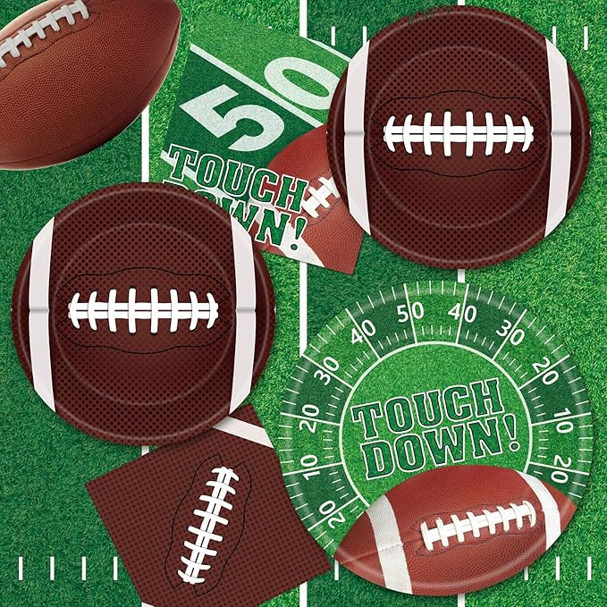 96 Pcs Football Party Supplies Kit Football Plates and Napkins Sets