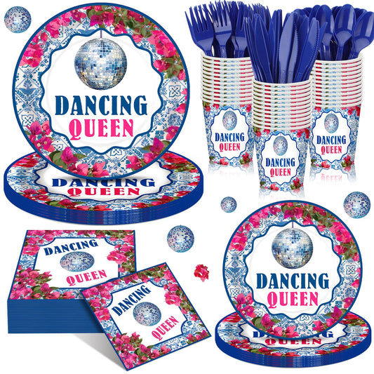 Sunnychicc 168 Pcs Dancing Queen Party Decorations Retro Disco